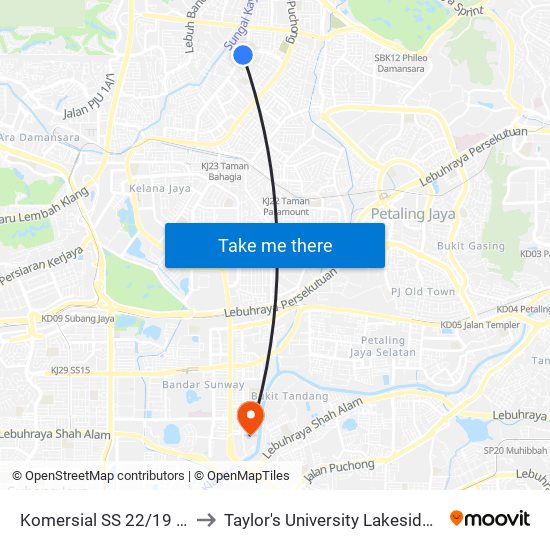 Komersial SS 22/19 (Pj819) to Taylor's University Lakeside Campus map