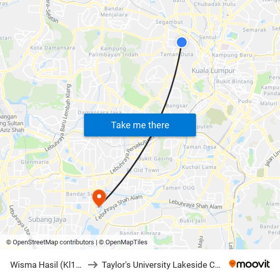 Wisma Hasil (Kl1026) to Taylor's University Lakeside Campus map