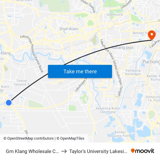 Gm Klang Wholesale City (Bd89) to Taylor's University Lakeside Campus map