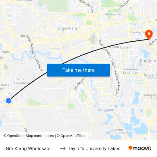 Gm Klang Wholesale City (Bd89) to Taylor's University Lakeside Campus map