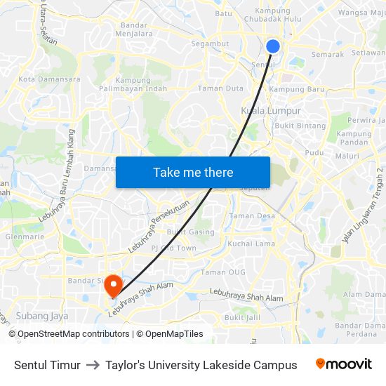 Sentul Timur to Taylor's University Lakeside Campus map