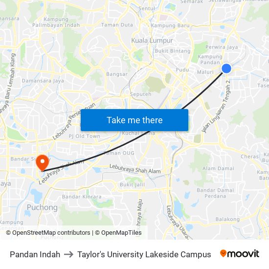 Pandan Indah to Taylor's University Lakeside Campus map