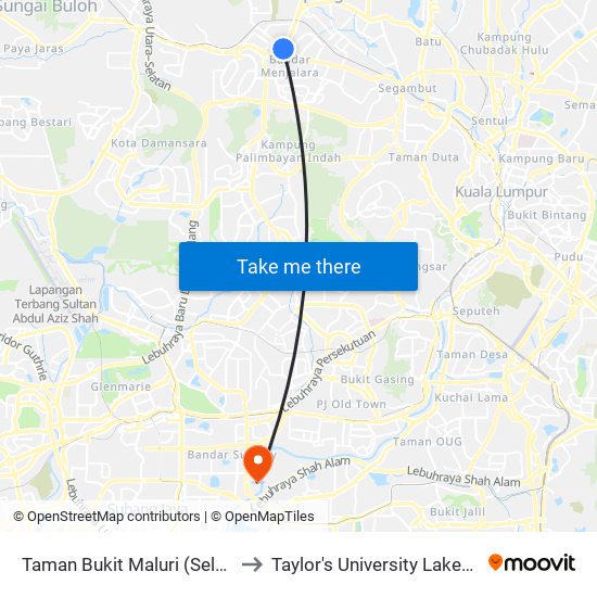Taman Bukit Maluri (Selatan) (Pj636) to Taylor's University Lakeside Campus map