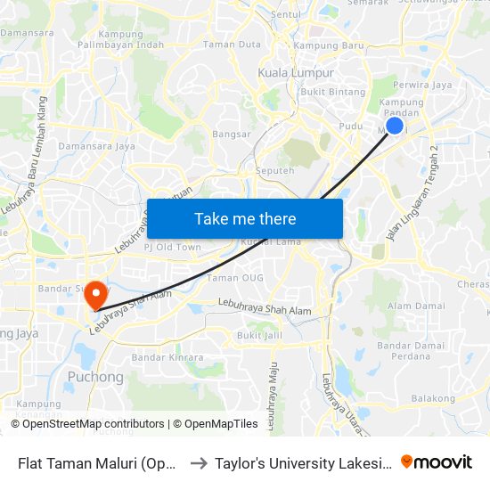 Flat Taman Maluri (Opp) (Kl2360) to Taylor's University Lakeside Campus map
