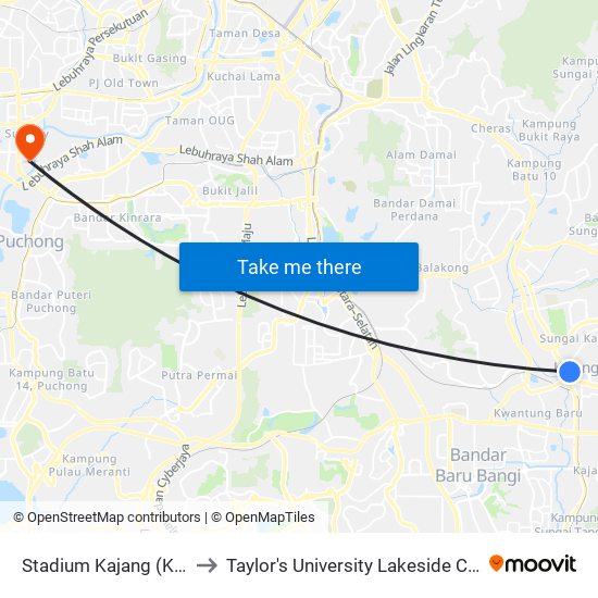 Stadium Kajang (Kj173) to Taylor's University Lakeside Campus map