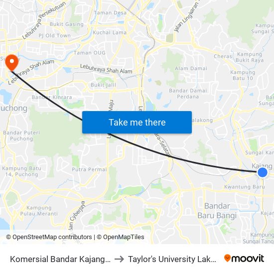 Komersial Bandar Kajang (Opp) (Kj472) to Taylor's University Lakeside Campus map