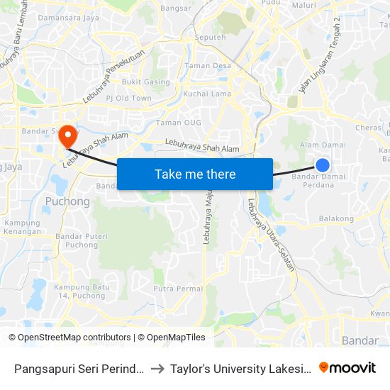 Pangsapuri Seri Perindu (Kl2378) to Taylor's University Lakeside Campus map