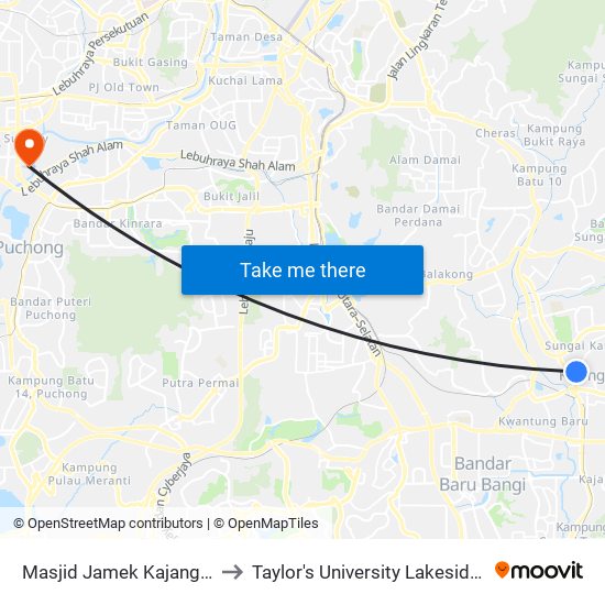 Masjid Jamek Kajang (Kj823) to Taylor's University Lakeside Campus map