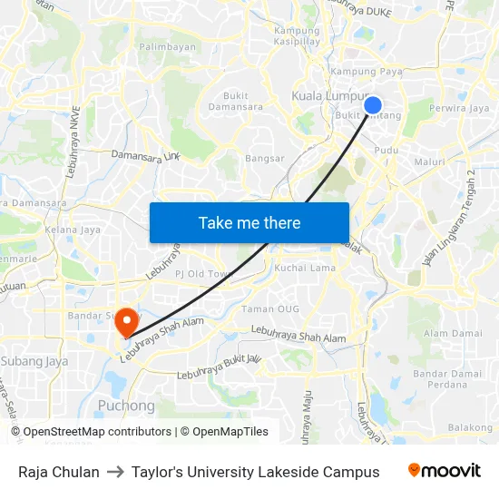 Raja Chulan to Taylor's University Lakeside Campus map