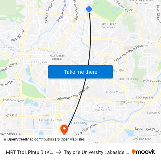 MRT Ttdi, Pintu B (Kl2352) to Taylor's University Lakeside Campus map