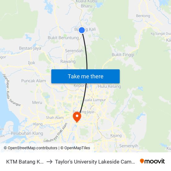 KTM Batang Kali to Taylor's University Lakeside Campus map