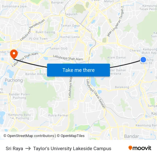Sri Raya to Taylor's University Lakeside Campus map