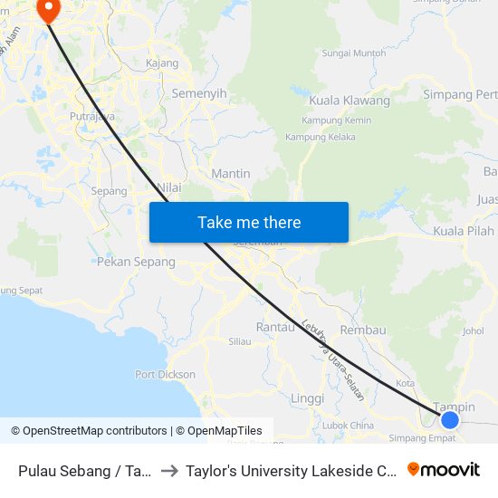 Pulau Sebang / Tampin to Taylor's University Lakeside Campus map