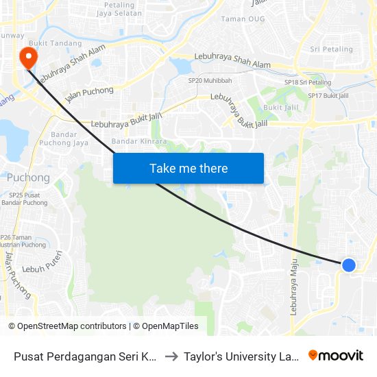 Pusat Perdagangan Seri Kembangan (Sj814) to Taylor's University Lakeside Campus map