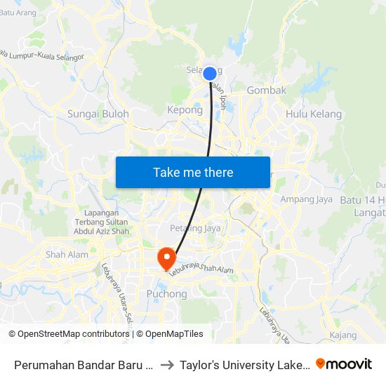 Perumahan Bandar Baru Selayang 2/3a to Taylor's University Lakeside Campus map