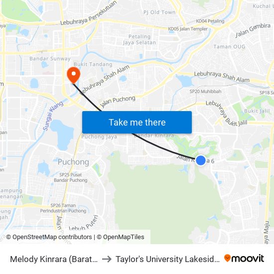 Melody Kinrara (Barat) (Sj122) to Taylor's University Lakeside Campus map