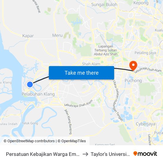 Persatuan Kebajikan Warga Emas, Bandar Sultan Suleiman (Bd449) to Taylor's University Lakeside Campus map