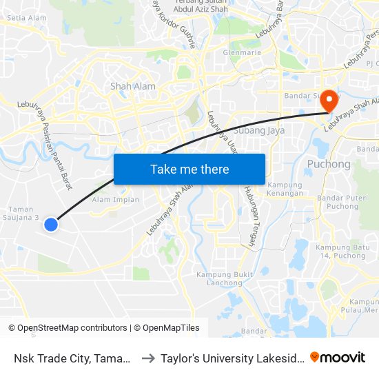 Nsk Trade City, Taman Sentosa to Taylor's University Lakeside Campus map