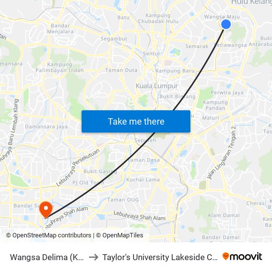 Wangsa Delima (Kl821) to Taylor's University Lakeside Campus map