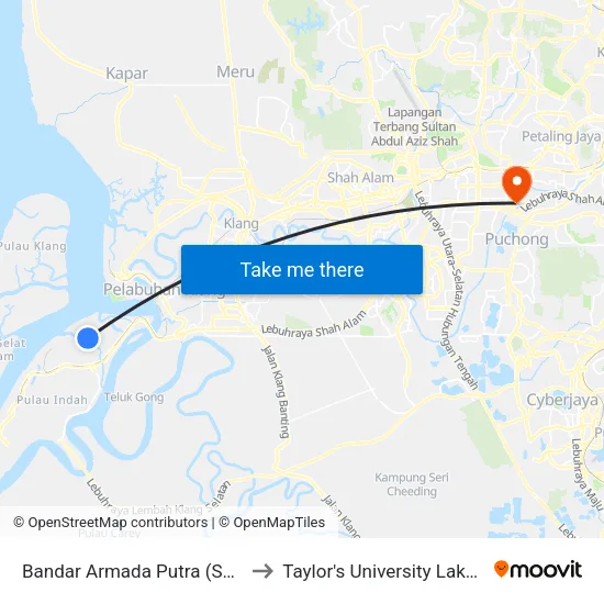 Bandar Armada Putra (Selatan) (Bd340) to Taylor's University Lakeside Campus map