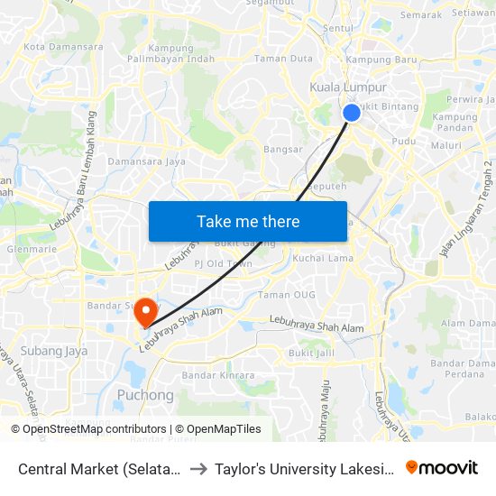 Central Market (Selatan) (Kl111) to Taylor's University Lakeside Campus map