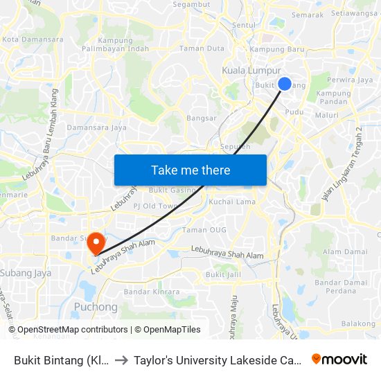 Bukit Bintang (Kl86) to Taylor's University Lakeside Campus map