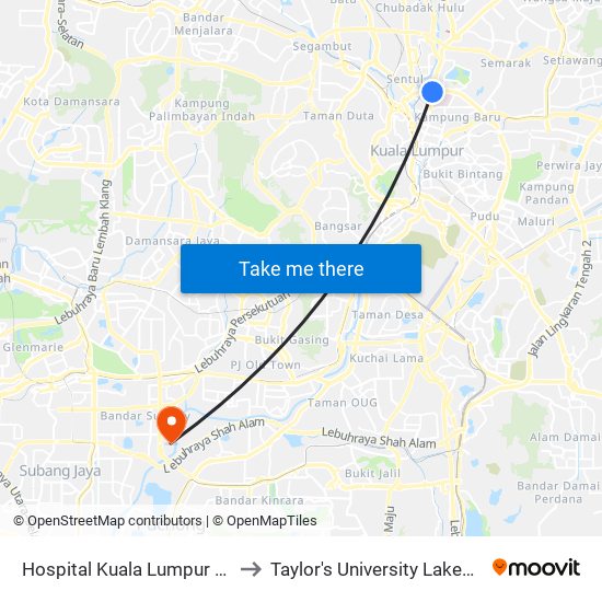 Hospital Kuala Lumpur (Opp) (Kl54) to Taylor's University Lakeside Campus map