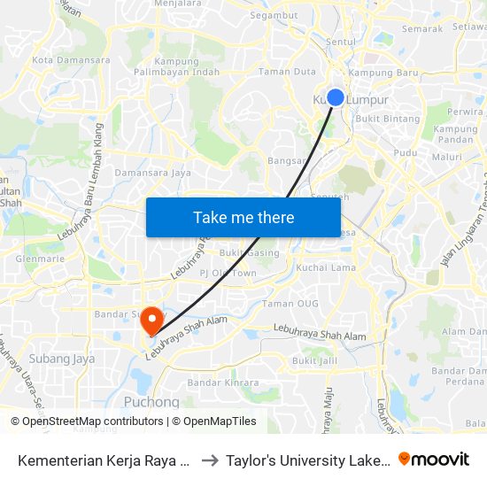 Kementerian Kerja Raya (Kkr) (Kl1055) to Taylor's University Lakeside Campus map