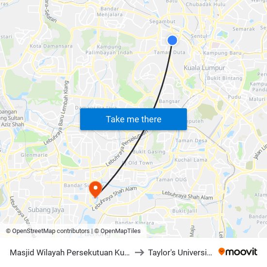 Masjid Wilayah Persekutuan Kuala Lumpur (Mwp) (Utara) (Kl1538) to Taylor's University Lakeside Campus map