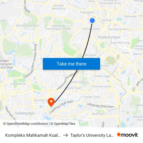 Kompleks Mahkamah Kuala Lumpur (Kl1895) to Taylor's University Lakeside Campus map
