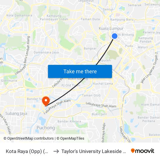 Kota Raya (Opp) (Kl108) to Taylor's University Lakeside Campus map