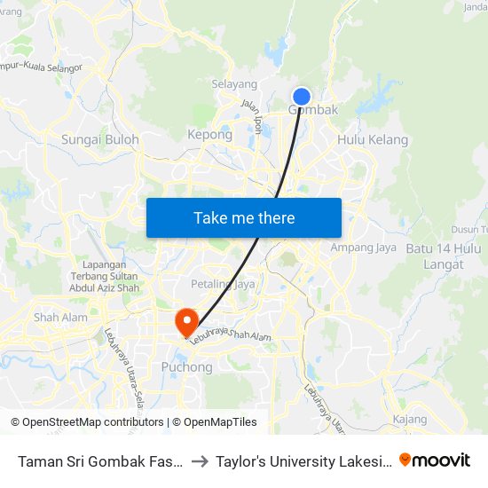 Taman Sri Gombak Fasa 8 (Sl197) to Taylor's University Lakeside Campus map