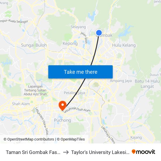 Taman Sri Gombak Fasa 6 (Sl198) to Taylor's University Lakeside Campus map