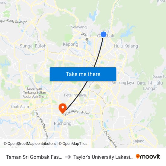 Taman Sri Gombak Fasa 5 (Sl238) to Taylor's University Lakeside Campus map