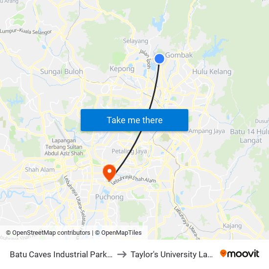 Batu Caves Industrial Park 5 (Timur) (Sl254) to Taylor's University Lakeside Campus map