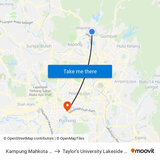 Kampung Mahkota (Sl67) to Taylor's University Lakeside Campus map