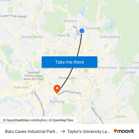 Batu Caves Industrial Park 8 (Utara) (Sl259) to Taylor's University Lakeside Campus map