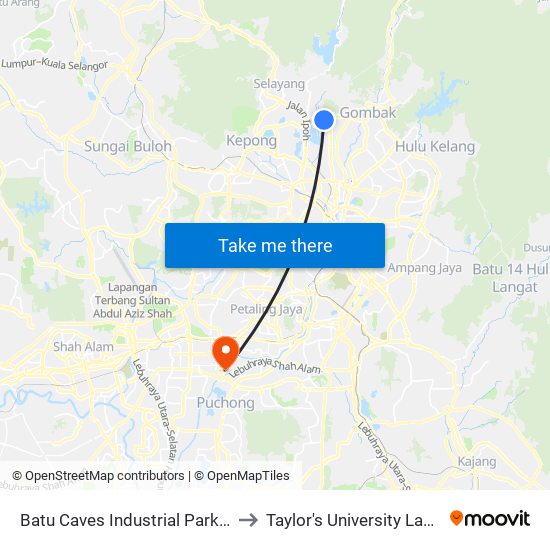 Batu Caves Industrial Park 5 (Barat) (Sl260) to Taylor's University Lakeside Campus map