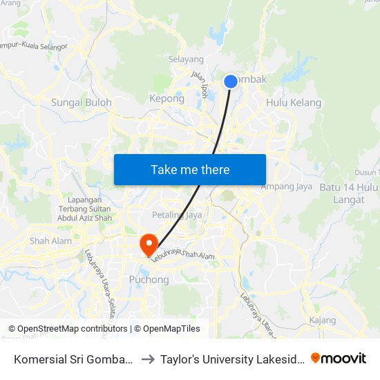 Komersial Sri Gombak (Sl465) to Taylor's University Lakeside Campus map
