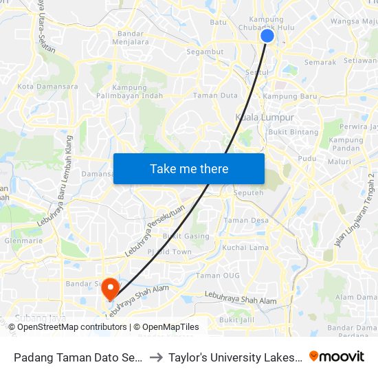 Padang Taman Dato Senu (Kl1005) to Taylor's University Lakeside Campus map