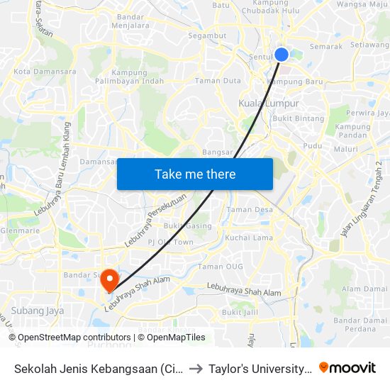 Sekolah Jenis Kebangsaan (Cina) Chiao Nan (Opp) (Kl694) to Taylor's University Lakeside Campus map