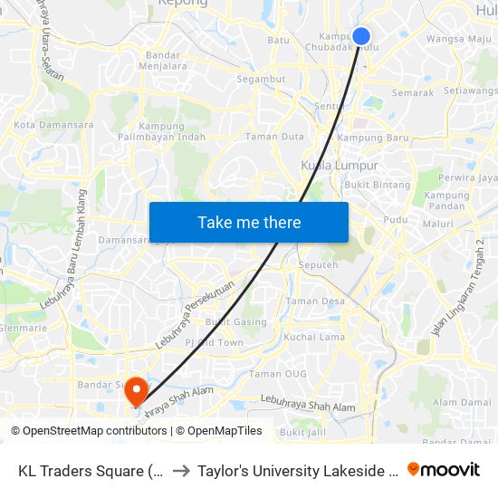 KL Traders Square (Kl910) to Taylor's University Lakeside Campus map