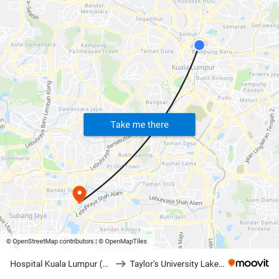 Hospital Kuala Lumpur (Selatan) (Kl56) to Taylor's University Lakeside Campus map