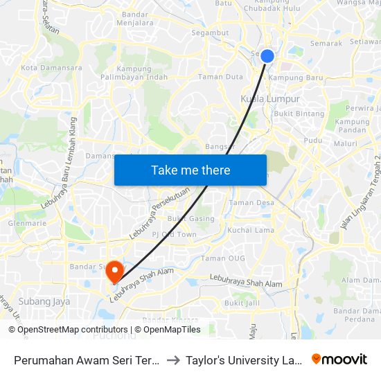 Perumahan Awam Seri Terengganu (Kl2050) to Taylor's University Lakeside Campus map