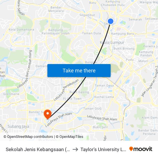 Sekolah Jenis Kebangsaan (Tamil) Sentul (Kl2052) to Taylor's University Lakeside Campus map