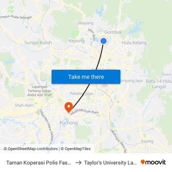 Taman Koperasi Polis Fasa 1 (Opp) (Kl1795) to Taylor's University Lakeside Campus map