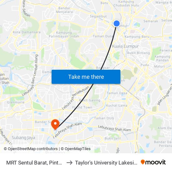 MRT Sentul Barat, Pintu C (Kl607) to Taylor's University Lakeside Campus map