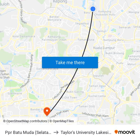 Ppr Batu Muda (Selatan) (Kl593) to Taylor's University Lakeside Campus map