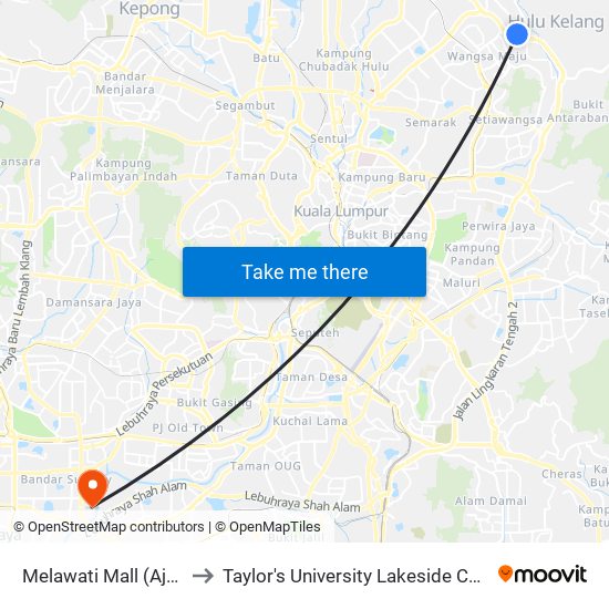 Melawati Mall (Aj489) to Taylor's University Lakeside Campus map