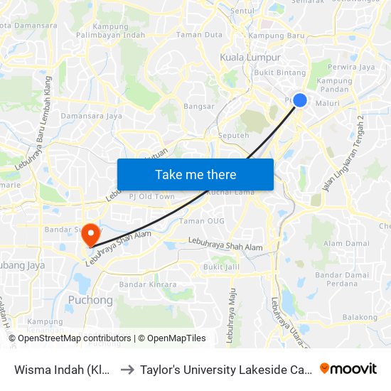 Wisma Indah (Kl891) to Taylor's University Lakeside Campus map